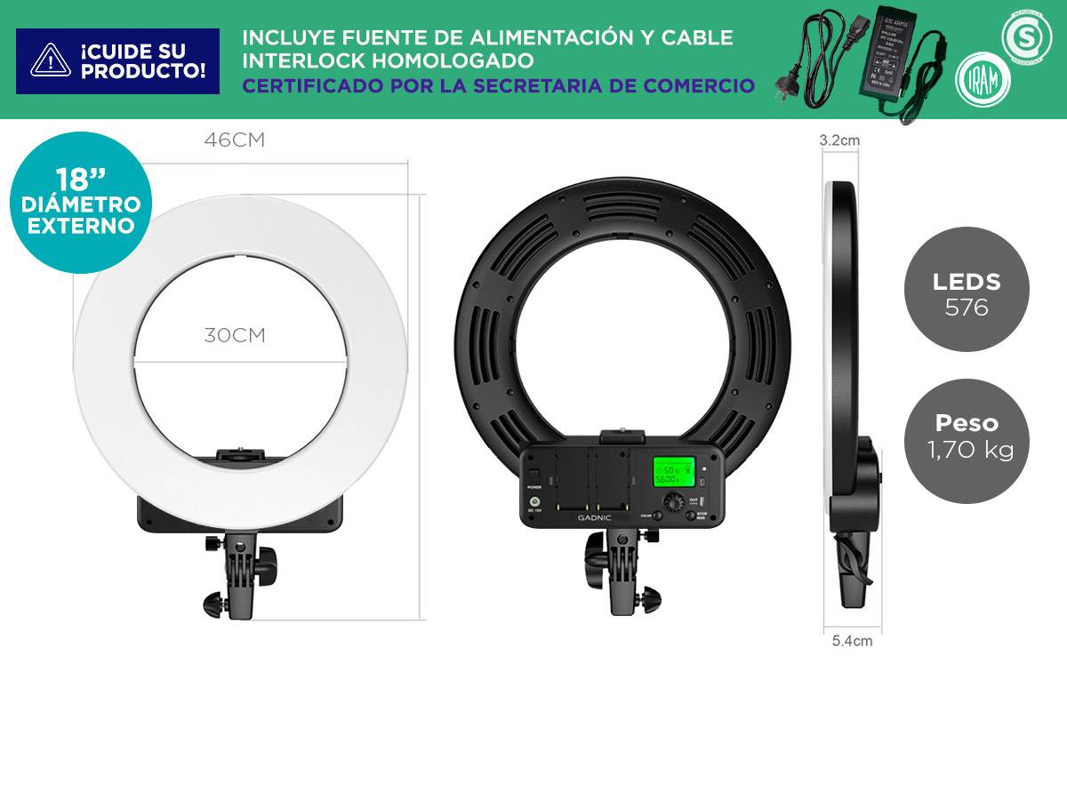 Aro De Luz Led Gadnic Cm Efecto Profesional C Lida Y Fr A