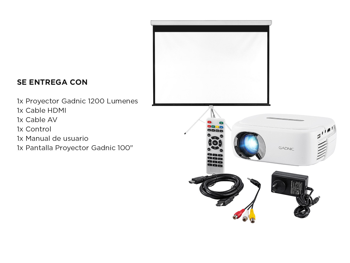 Panel Proyector Kit Gadnic Proyector Spectacular + Pantalla Proyector Proj0003 100 ...