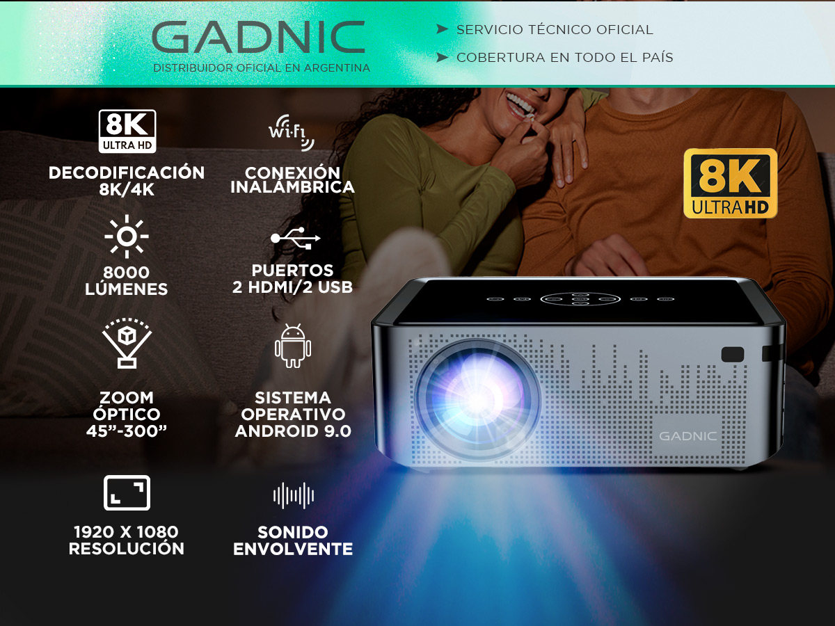 Proyector Gadnic Full HD 1080p LED 8000 Lúmenes WiFi Bluetooth | Gadnic
