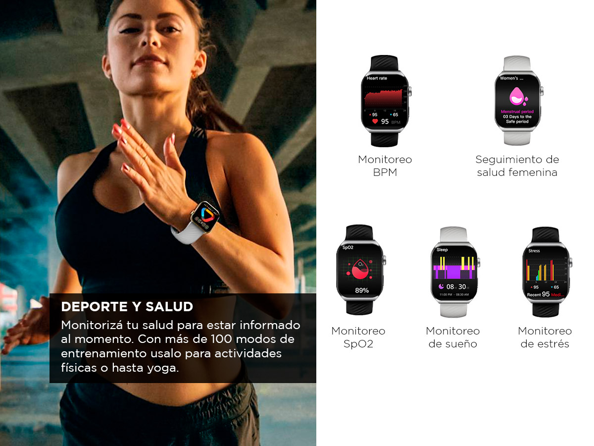 QCY GS2 Smartwatch AMOLED – 1,96 Zoll Display, Sprachanrufe, In Schwarz