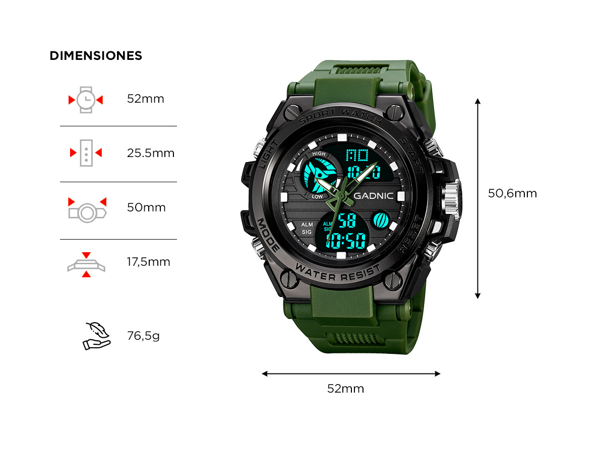 Reloj Middle Reloj De Hombre Analogico Digital Gadnic Multifuncional Impermeable ...