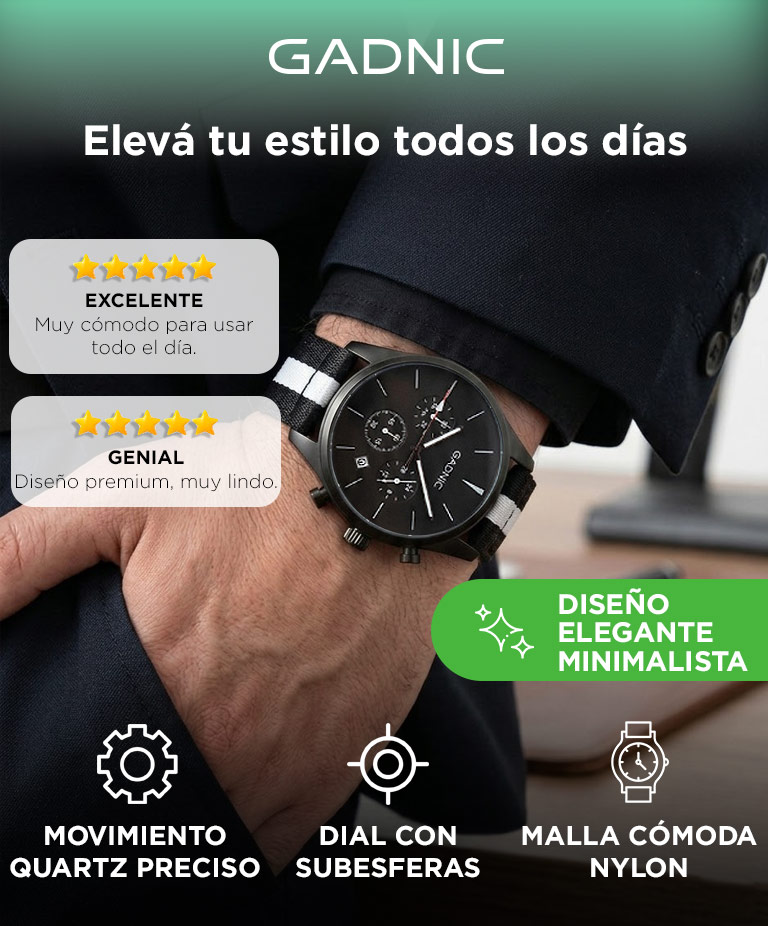 Reloj Middle Reloj Analógico Gadnic RELF8 Malla Nailon Blanco y Negro Cronómetro ...