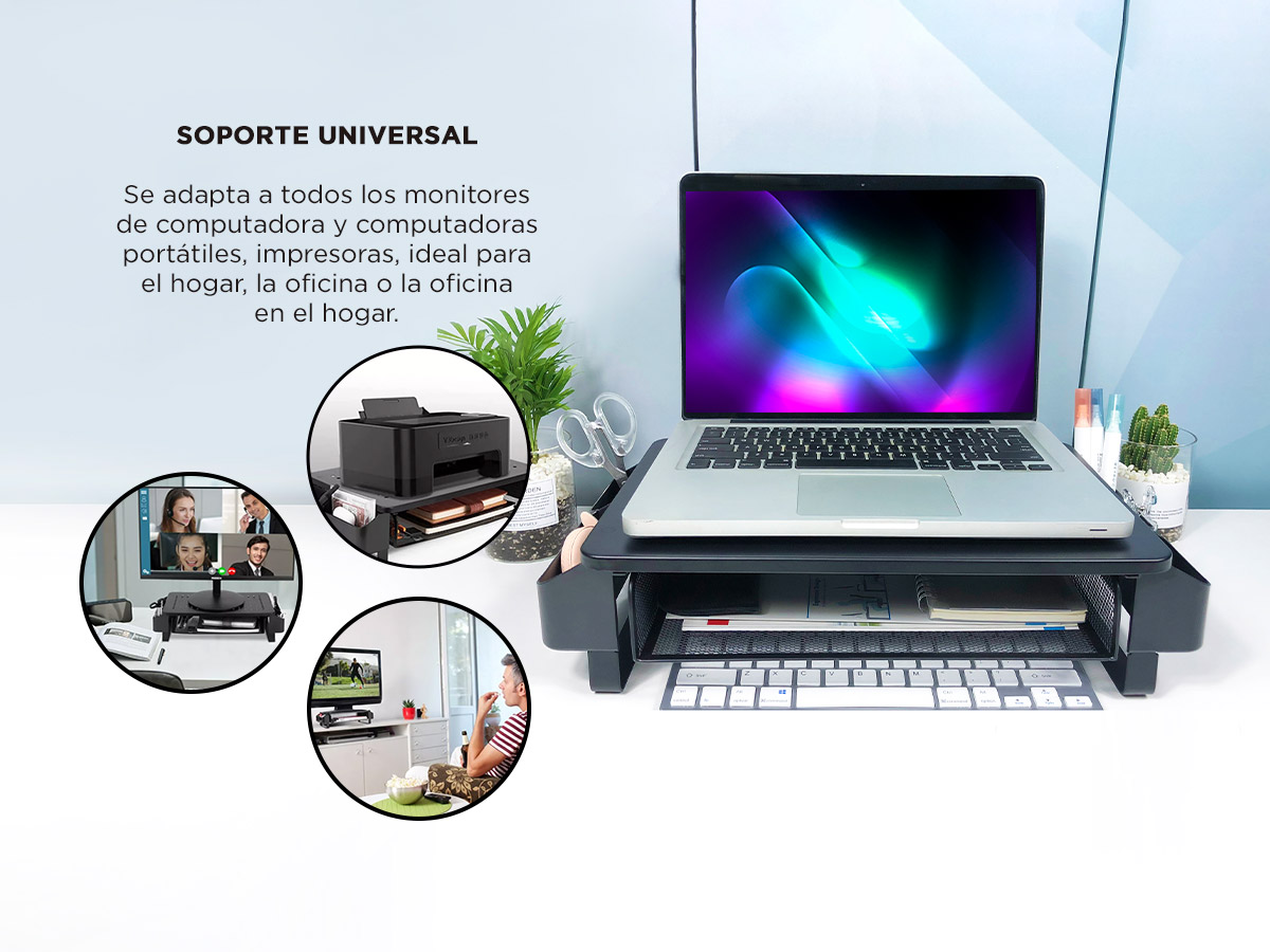Vu Ryte Soporte Elevador Apilable Para Monitor De Computadora De 1 Pulgada, Ovalado, Negro, VUR 8800, Paquete De 4