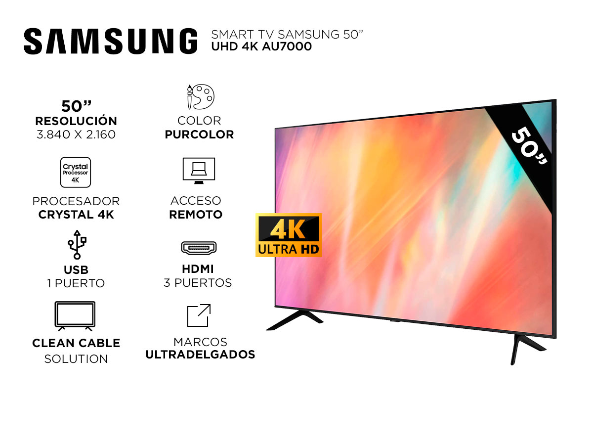 Smart TV Samsung 50" LED 4K UHD Serie 7 AU7000 | Bidcom