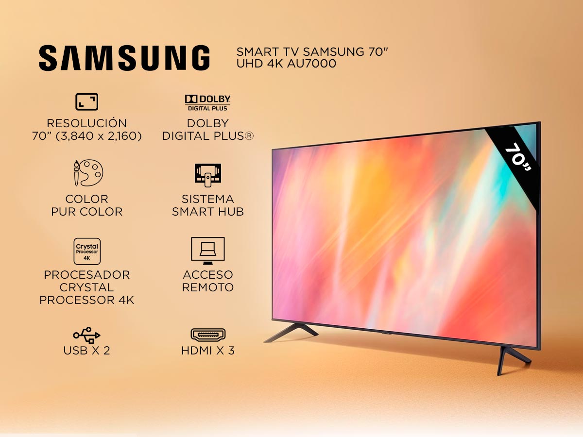 Smart TV Samsung 70" UHD 4K AU7000 | Bidcom